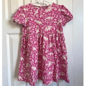 Mini Boden Pink and White Dinosaur Print Dress